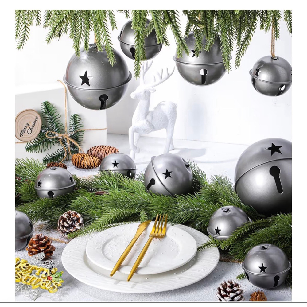 NEW 12 Pack Large Christmas Star Sleigh Bells Ornaments Jumbo